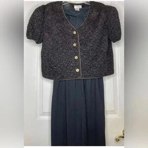Vintage Women Reggio Black Gold 2-piece Jacket Jumpsuit Sz 10 Outfit Buttons